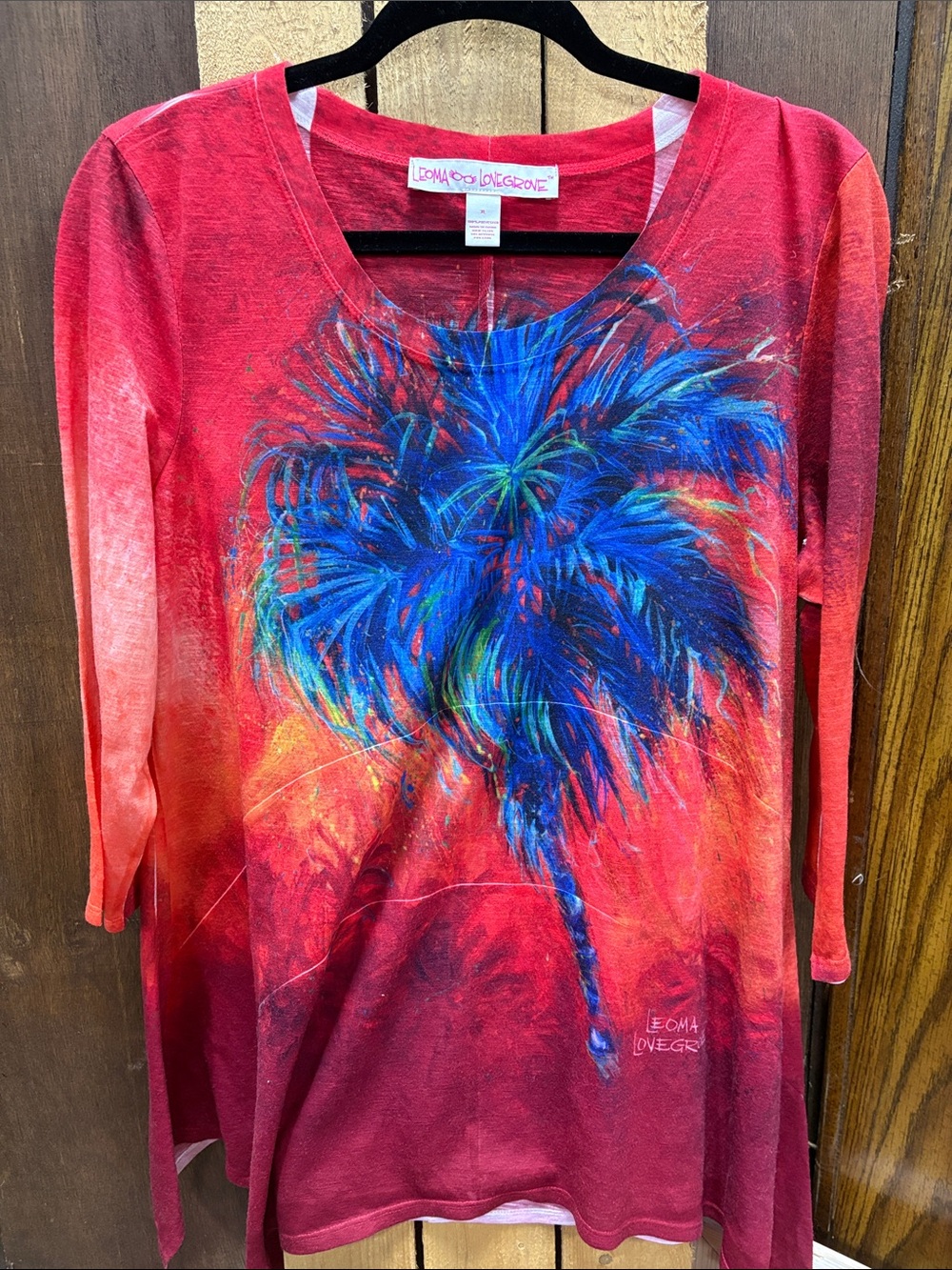 Red Palm Tree Print Tunic Top